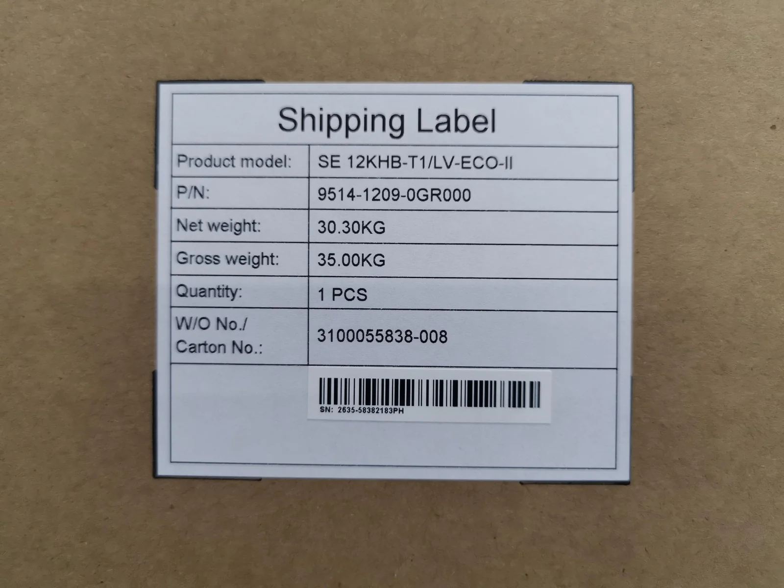 ECO II 12 kW sample references · Shipping label